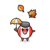 dessin animé de l'insigne mignon du drapeau du canada tenant un parapluie en automne vecteur