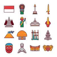 Stock icon indonésie voyage étiquette repères et culture traditionnelle vecteur
