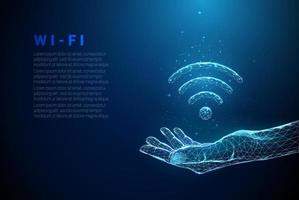 bleu abstrait donnant la main avec le symbole wi-fi vecteur