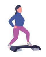 Femme faisant un exercice d'échauffement caractère vectoriel de couleur semi-plat