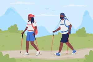 Couple trekking ensemble illustration vectorielle de couleur plate vecteur