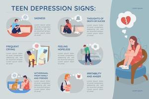 La dépression de l'adolescent signe le modèle d'infographie vectorielle de couleur plate vecteur