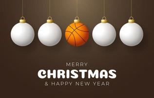 basket-ball joyeux noël et bonne année carte de voeux sport vecteur