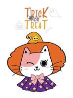 mignon chaton chat fille costume de sorcière trick or treat cartoon doodle vecteur