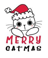 Bonnet de Noel de Noël rouge chaton chaton mignon, joyeux dessin animé catmas vecteur