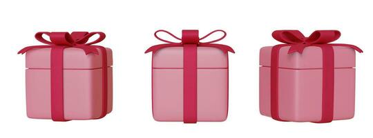 ensemble de réaliste rose 3d cadeaux boîte avec arcs et rubans, isolé sur blanc Contexte. vecteur illustration