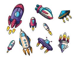 transport dans espace, fusées, extraterrestre transport. vecteur graphique pour enfants, espace.