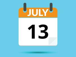 13 juillet. plat icône calendrier isolé sur bleu Contexte. vecteur illustration.