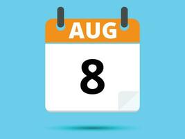 8 août. plat icône calendrier isolé sur bleu Contexte. vecteur illustration.
