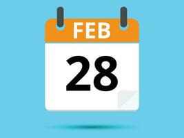 28 février. plat icône calendrier isolé sur bleu Contexte. vecteur illustration.