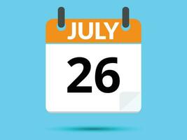 26 juillet. plat icône calendrier isolé sur bleu Contexte. vecteur illustration.
