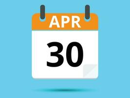 30 avril. plat icône calendrier isolé sur bleu Contexte. vecteur illustration.
