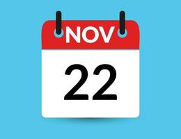 novembre 22. plat icône calendrier isolé sur bleu Contexte. Date et mois vecteur illustration