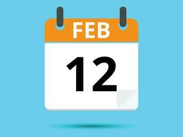 12 février. plat icône calendrier isolé sur bleu Contexte. vecteur illustration.
