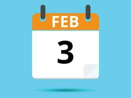 3 février. plat icône calendrier isolé sur bleu Contexte. vecteur illustration.