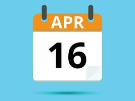 16 avril. plat icône calendrier isolé sur bleu Contexte. vecteur illustration.