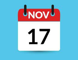 novembre 17. plat icône calendrier isolé sur bleu Contexte. Date et mois vecteur illustration