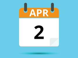 2 avril. plat icône calendrier isolé sur bleu Contexte. vecteur illustration.