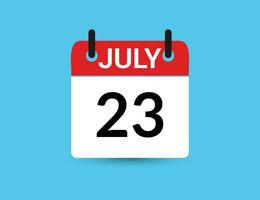 juillet 23. plat icône calendrier isolé sur bleu Contexte. Date et mois vecteur illustration