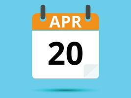 20 avril. plat icône calendrier isolé sur bleu Contexte. vecteur illustration.