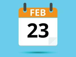 23 février. plat icône calendrier isolé sur bleu Contexte. vecteur illustration.