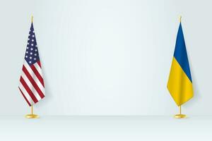 uni États et Ukraine drapeau sur intérieur mât de drapeau, réunion concept entre Ukraine et uni États. vecteur