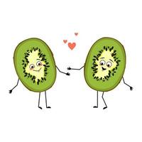 personnage de kiwi mignon avec des émotions d'amour, un visage souriant, des bras et des jambes vecteur