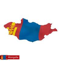 Mongolie carte avec agitant drapeau de pays. vecteur