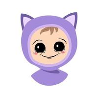 avatar d'un enfant avec de grands yeux et un large sourire dans un chapeau de chat vecteur
