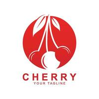 logo de fruit de cerise, illustration de vecteur de plante de couleur rouge, conception de magasin de fruit, compagnie, autocollant, marque de produit