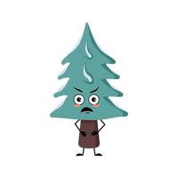 personnage d'arbre de noël avec des émotions en colère, le visage, les bras et les jambes vecteur