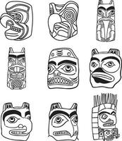 vecteur ensemble de monochrome Indien symboles. nationale ornement de originaire de les Américains, aztèques, Maya, incas. haïda masque.