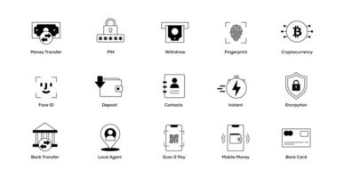 sécurise financier transactions. Icônes en relation à divers financier transactions et sécurité. vecteur