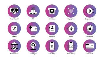 sécurise financier transactions. Icônes en relation à divers financier transactions et sécurité. vecteur