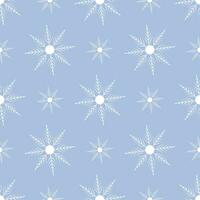 une simple, sans couture modèle de blanc flocons de neige sur une bleu Contexte. vecteur illustration pour cartes, bannières, dépliants, affiches, textile, emballage papier. Noël et Nouveau an.