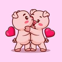 mignonne couple porc dessin animé vecteur icône illustration animal l'amour icône concept isolé plat