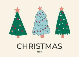 une ensemble de Noël décoré enguirlandé des arbres. décoratif clipart éléments vecteur