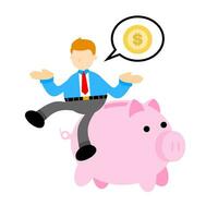 homme d'affaire ouvrier choisir porc banque argent dollar économie dessin animé griffonnage plat conception style vecteur illustration