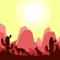Renard animal silhouette désert savane paysage plat conception vecteur illustration