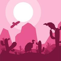 vautour oiseau animal silhouette désert savane paysage plat conception vecteur illustration