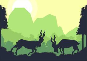 Markhor chèvre animal silhouette forêt Montagne paysage plat conception vecteur illustration