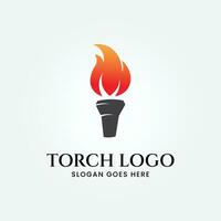 conception d'illustration vectorielle de logo de torche de feu, logo d'art en ligne minimaliste vecteur