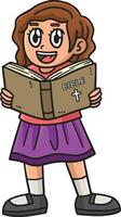 Christian fille en train de lire le Bible dessin animé clipart vecteur