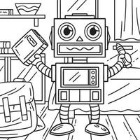 robot avec livre et crayon coloration page pour des gamins vecteur