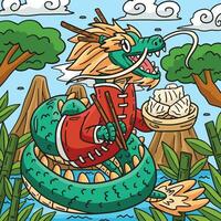 année de le dragon en mangeant Dumplings coloré vecteur