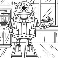 un regardé robot avec Hot-dog coloration page pour des gamins vecteur