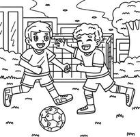des gamins en jouant football coloration page pour des gamins vecteur