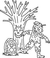 zombi en dessous de une effrayant arbre isolé coloration page vecteur