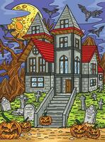 Halloween hanté maison coloré dessin animé vecteur