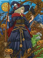 Halloween sorcière et balai coloré dessin animé vecteur